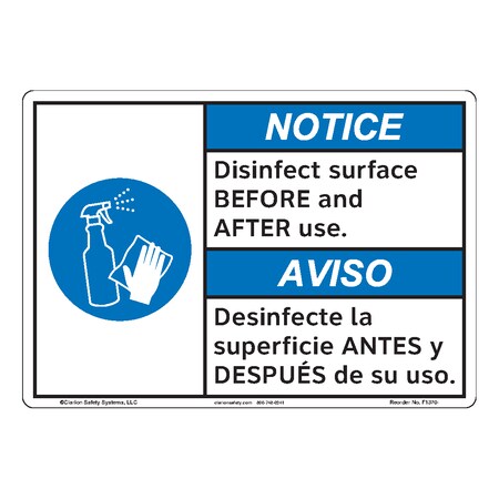ANSI/ISO Comp. Notice/Disinfect Surface Safety Signs Indoor/Outdoor Flexible Polyester (ZA) 10x7
